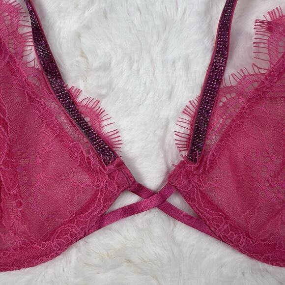 Victoria’s Secret Very Sexy Shine Strap Demi Bra 32DD Pink Lace Low Cut Underwir - Picture 6 of 6
